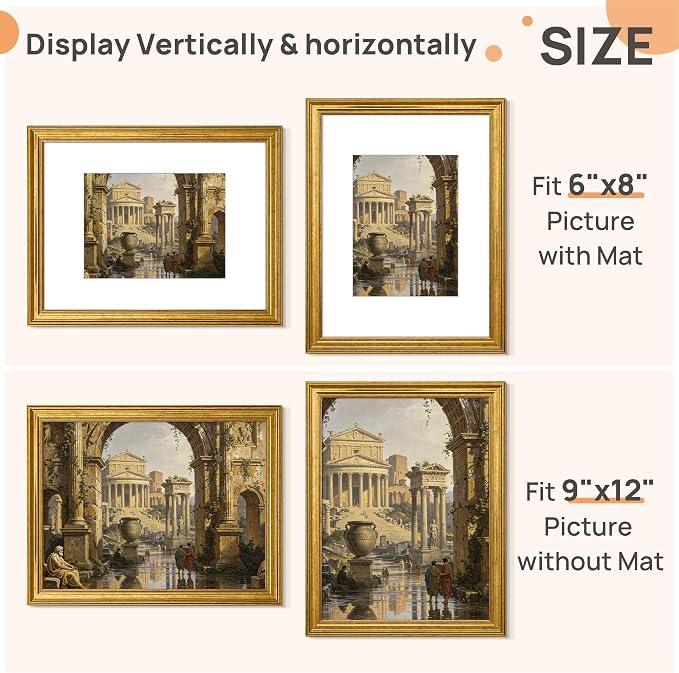 upsimples 9x12 Picture Frame, Vintage Frames Decor, Wall or Tabletop Display - Image 2