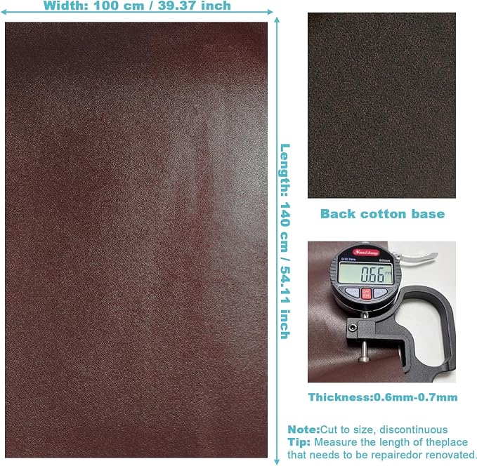 Brown Faux Leather Fabric 39"×55" Smooth Grain Upholstery Vinyl - Image 4