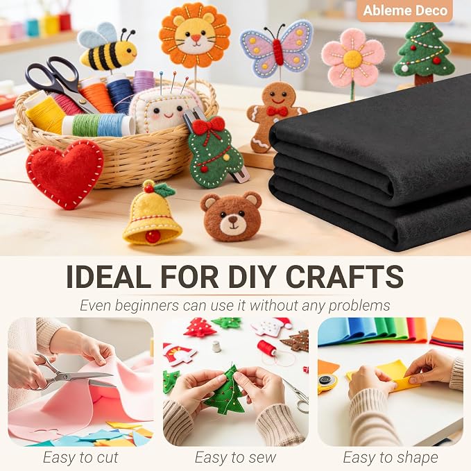 Black Felt Fabric Sheets 18" x 18" 1.6mm Soft Craft Felt Squares | Soft Precut - Image 4