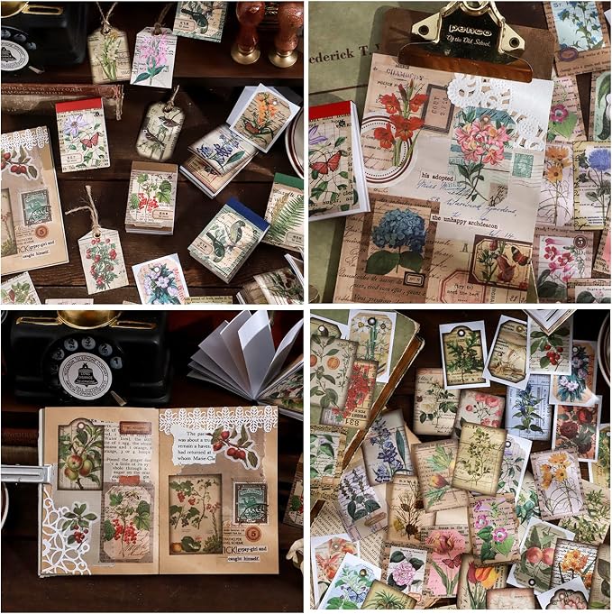 PRSTINCOL 300 Pcs Scrapbook Washi Stickers, Vintage Flower Butterfly Botanical - Image 7