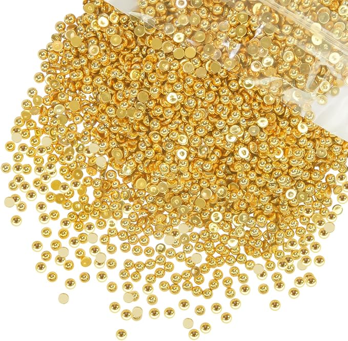 qiipii 7200PCS 3mm Small Shiny Gold Round Half Round Pearls by qiipii