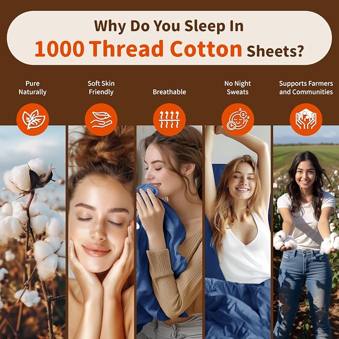 LBRO2M 1000 Thread Count 100% Egyptian Cotton Sheets Set Twin, 3 Piece Sets Bed - Image 4