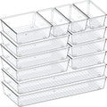 Criusia Drawer Organizer, 12 Pack Clear Plastic Kitchen Drawer Organizers Set,4-Size Versatile Bathroom and Vanity Organizer Trays,Storage Bins for Makeup, Bathroom, Jewelries and Office