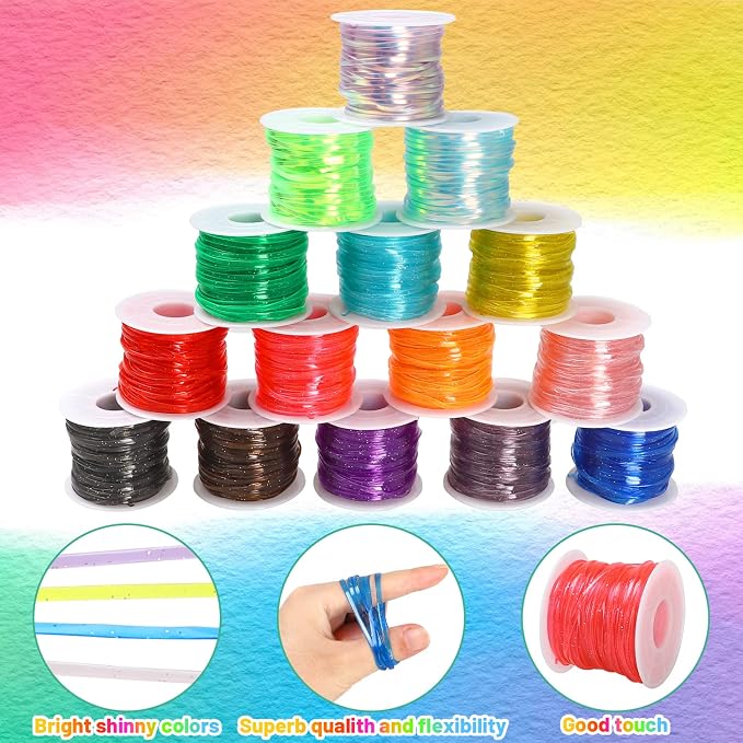 KAMJUNTAR Craft Kit, 15 Rolls Glitter & Laser Lanyard String - Image 4