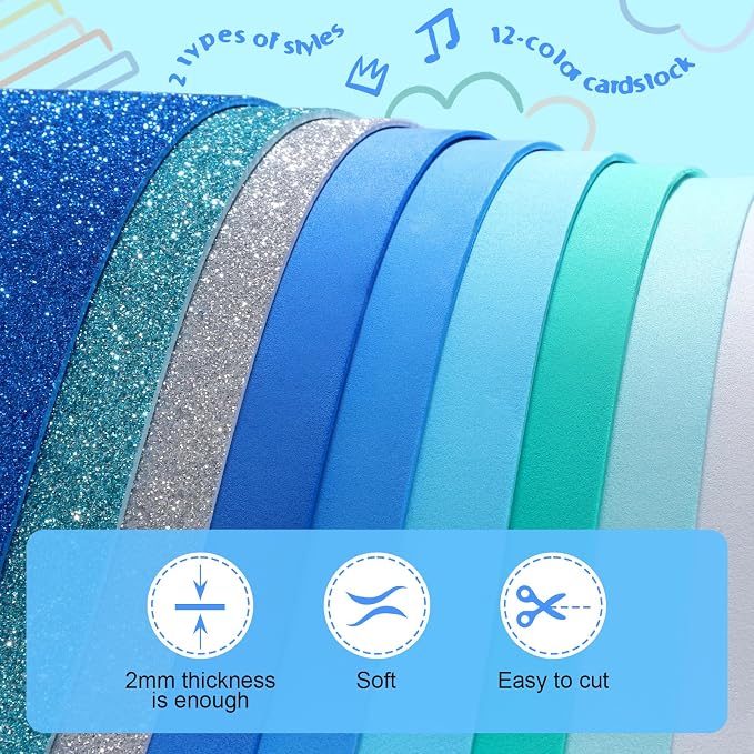 Feifeiya 48 Pcs Blue Foam Sheets 8 x 12 Inch, 36 Regular EVA Foam Sheets 12 - Image 3