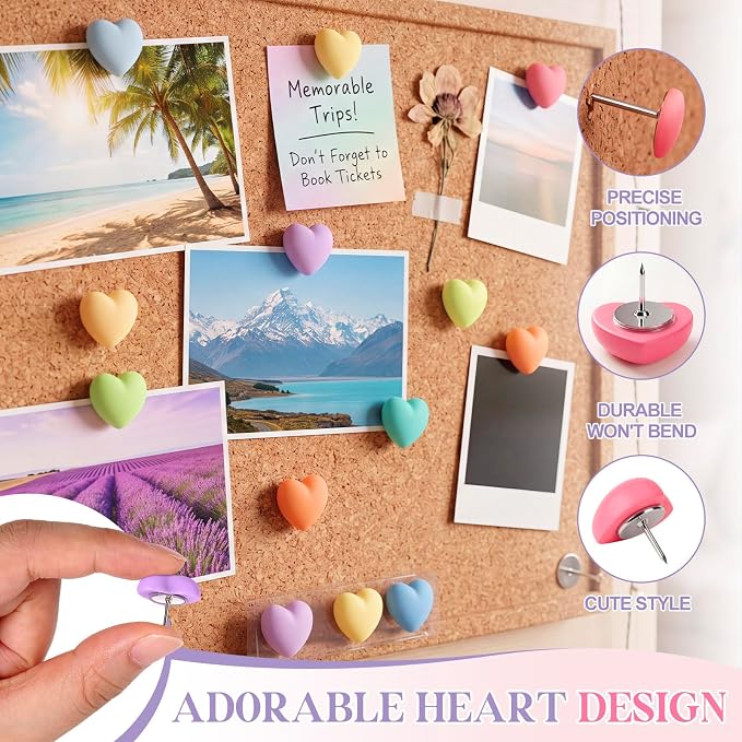 Epakh 30 Pcs Pastel Heart Thumb Tacks Decorative Pastel Heart Push Pins - Image 3