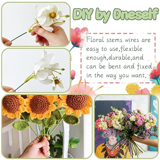 100 Pcs Floral Stems Wire for Paper Flower, 14 Inch 2 Gauge Dark Green Floral - Image 4