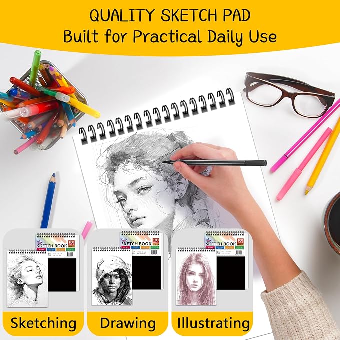 WINNER 5.5" x 8.5" Sketch Book, 400 Sheets Top Spiral Bound Sketch Pad - Image 5