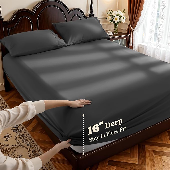 LBRO2M 1000 Thread Count 100% Cotton Sheets Set, King Size Bed Sheet 4 Piece - Image 4