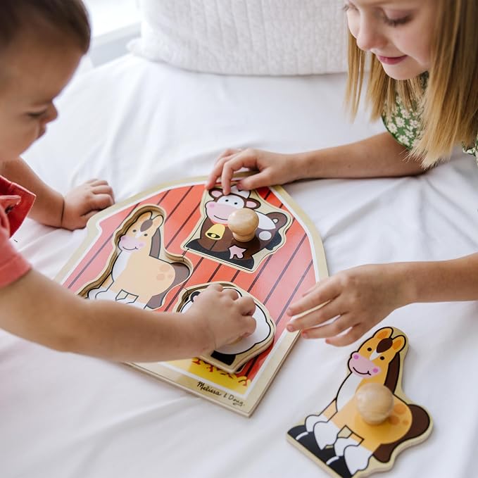 Melissa & Doug Barnyard Animals Jumbo Knob Puzzle, Wooden Peg Puzzle - Image 3