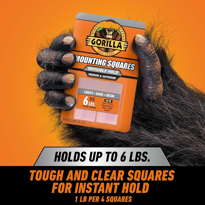 Gorilla Tough & Clear Double Sided Tape Squares, 24 1" Pre-Cut Mounting Squares - Image 3