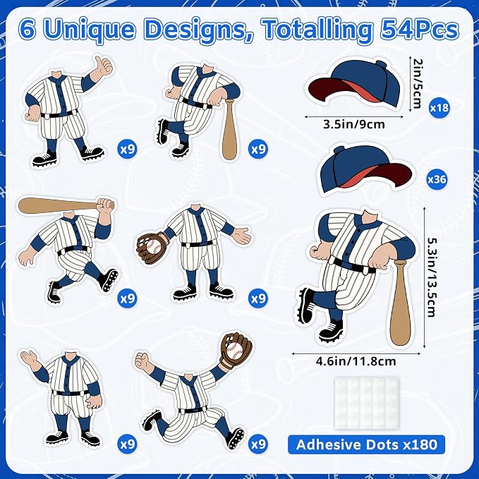 54Pcs Baseball Cutouts Bulletin Boards Decorations, Cartoon Baseball Player DIY - Image 2