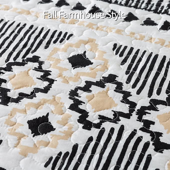 BEDIFANY Boho Quilt King Size Set, Lightweight Bedspread King Size Stripe Boho - Image 5