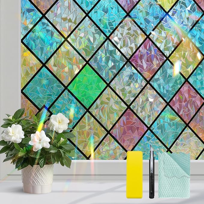 Bloss Stained Glass Window Film, 3D Rainbow Windows Privacy Film, Decorative by Bloss