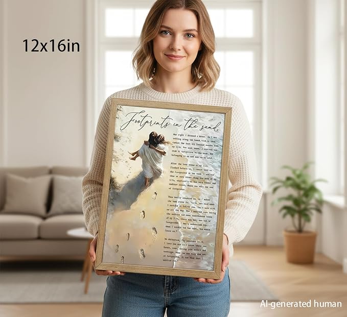 YOXORDQ Framed-Footprints in The Sand Poem Canvas Wall art, 12x16in | Jesus - Image 8