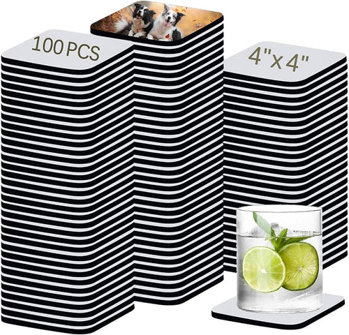 100 PCS Sublimation Blank Cup Coasters Bulk, 4x4 Inch Square Blank Cup Mat by OKBA