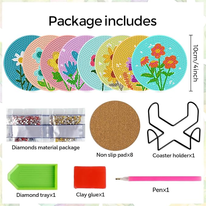 EWJRNSF 8 PCS Fall Diamond Art Coasters DIY Kit - Image 2