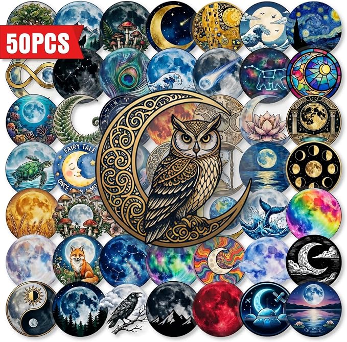 50PCS Transparent Moon & Space Stickers, Waterproof PET Celestial Decals - Image 6