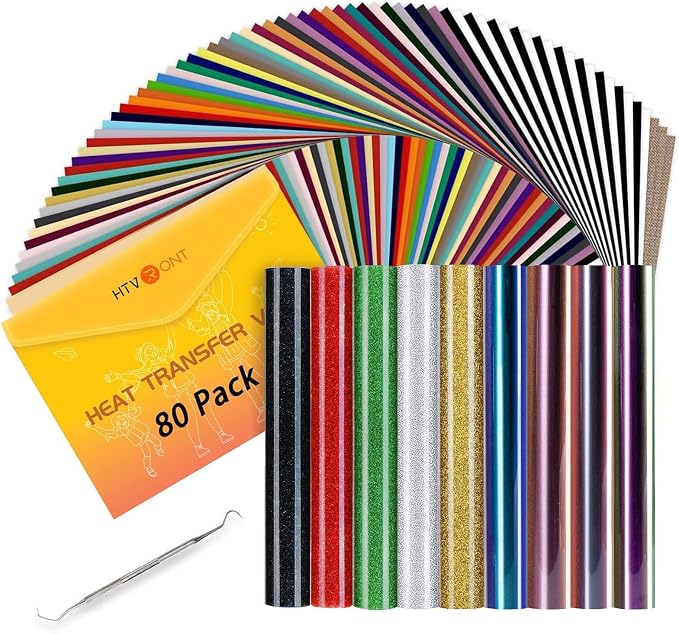 HTVRONT HTV Heat Transfer Vinyl Bundle: 80 Pack 12" x 10" | Iron on Vinyl by HTVRONT