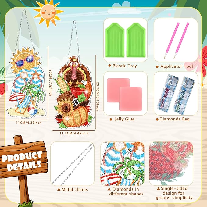 Cinnvoice 12 Pcs Summer Seasonal Diamond Art Hanging Ornament Kit - Image 3