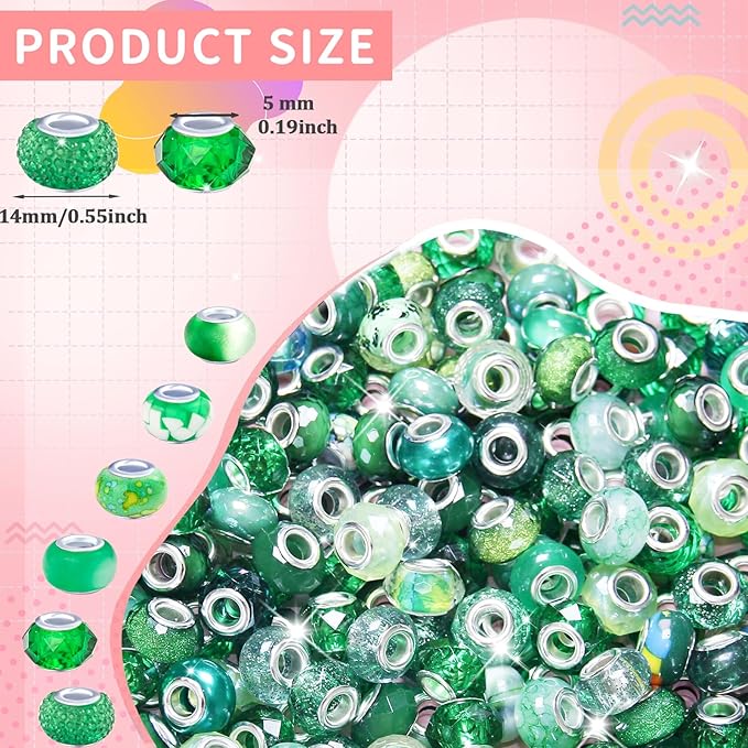 60Pcs Large Hole Beads Spacer Beads Dark Green Assorted European Craft Big - Image 2
