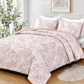 WONGS BEDDING Quilt Set King Size, 3 Pieces Pink Floral Plants Printed by WONGSBEDDING