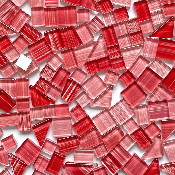 LITMIND 1.1LB Pink Mix Striped Crystal Glass Mosaic Tiles – Assorted Shapes in - Image 2