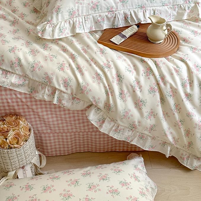 MKXI Floral Duvet Cover Set for Girls 100% Cotton Ruffled Bedding - Image 5