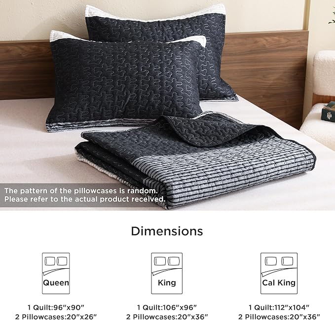 Litanika California King Quilt Set Black White Grey - Image 6