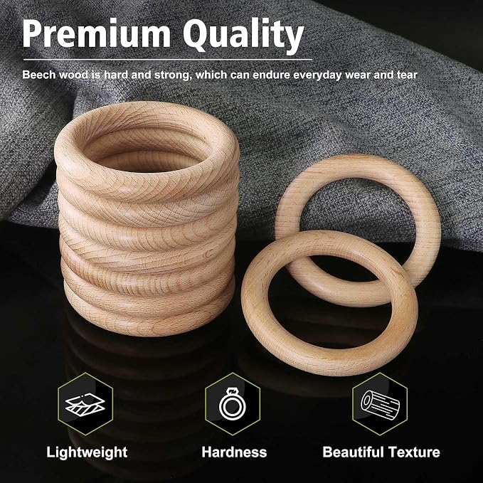 FoDau770 5pcs Natural Beech Wooden Rings, Unfinished Solid Wood Rings Heavy - Image 3