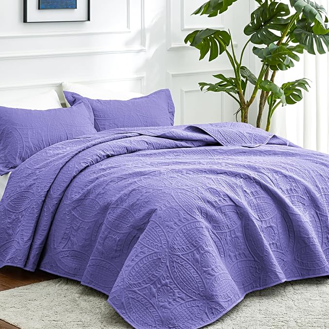 Love's cabin California King Size Quilt Bedding Set Deep Purple Bedspreads - Image 2