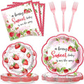 Qyeahkj 100 Pcs Strawberry Baby Shower Party Plates Napkins Forks Supplies Set by Qyeahkj