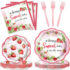 Qyeahkj 100 Pcs Strawberry Baby Shower Party Plates Napkins Forks Supplies Set by Qyeahkj