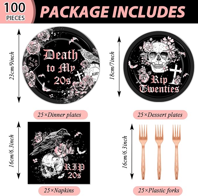 Qyeahkj 100 Pcs 30th Birthday Party Supplies Death to My 20s Paper Plates and - Image 2