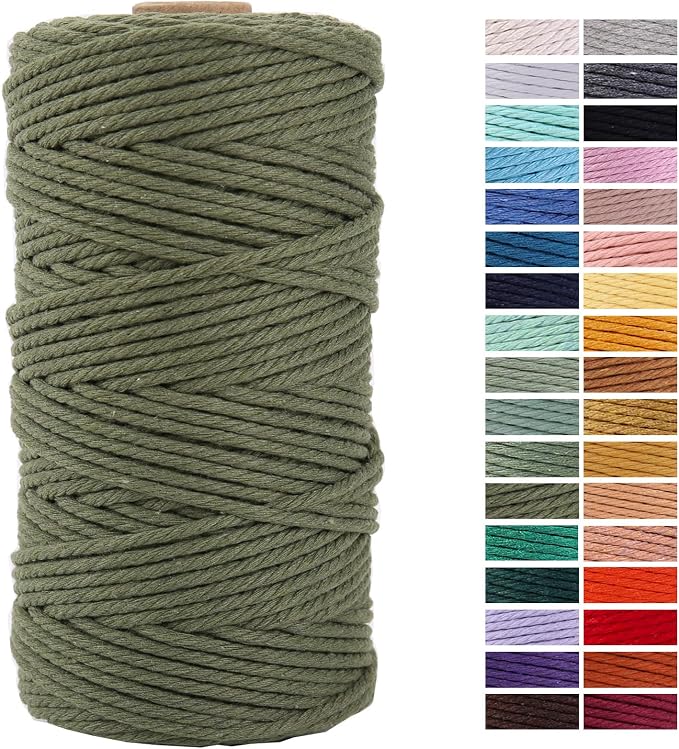 Olive Green Cotton Macrame Cord, 3mm x 109Yards, Craft Cord by AestheticDesignforYou