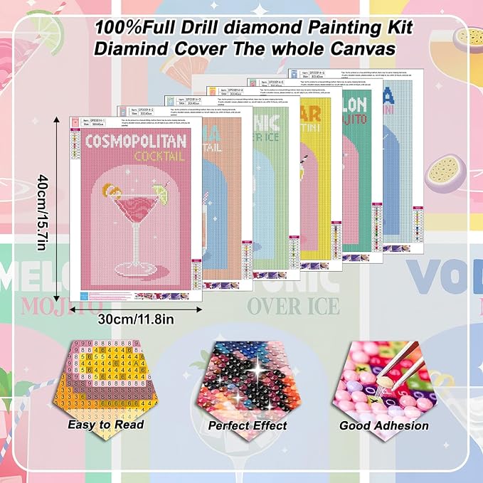 EIBEILI Diamond Art Kits for Adults-6P Wine Cocktail Diamond Painting Kits | - Image 3