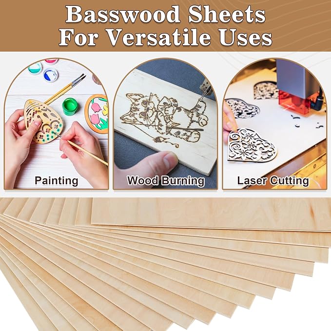 20 Pack Basswood Sheets for Crafts, Wood Burning, Architectural Models - Image 6