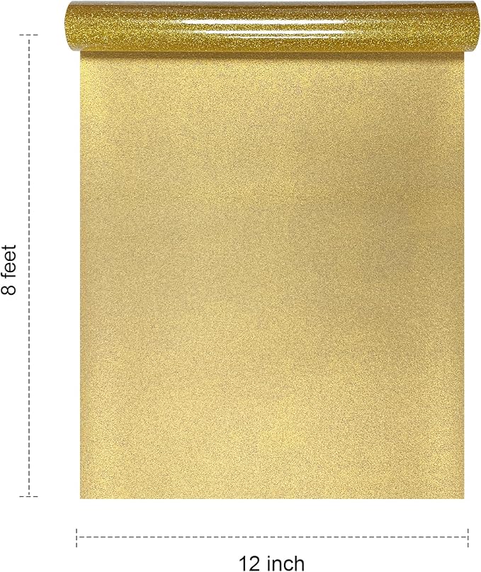 Efuncro- Gold Glitter HTV 12'' x 8FT Heat Transfer Vinyl, Iron on - Image 2