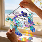 Grandma's Little Turtle Broken Glass Hologram Ornament, Personalized Grandma - Image 3