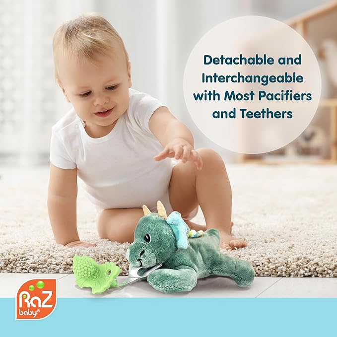 RaZbaby Puppy RaZbuddy w/RaZberry Teething Relief Pacifier – Soothes Sore Gums w/Nature-Inspired Texture, 100% BPA-Free Silicone Teether, Detachable Stuffed Animal – 3 Months+ Teether, Cookies&Cream