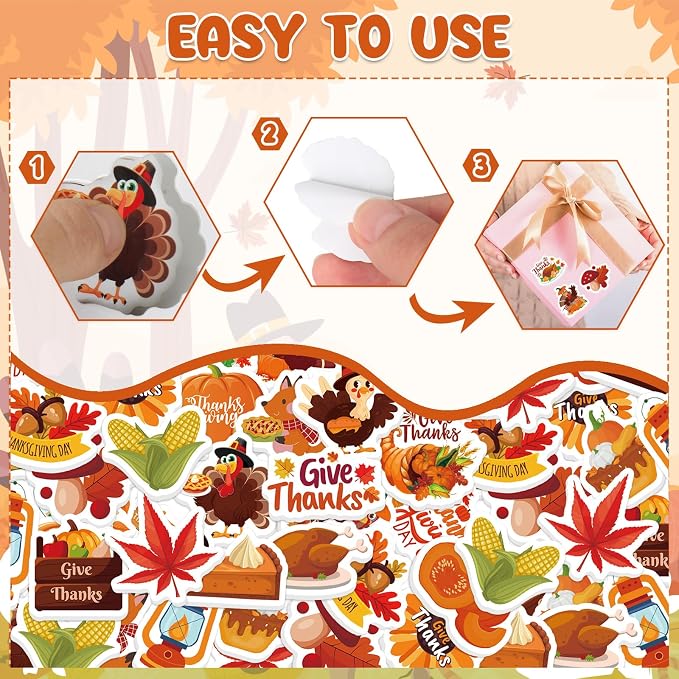 300Pcs Thanksgiving Foam Stickers, Cute Self-Adhesive Autumn Stickers Foam - Image 3
