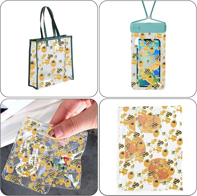 Bee Printed TPU Jelly Faux Leather Fabric, 11.8 x 47.2 Inch Clear TPU Vinyl - Image 7
