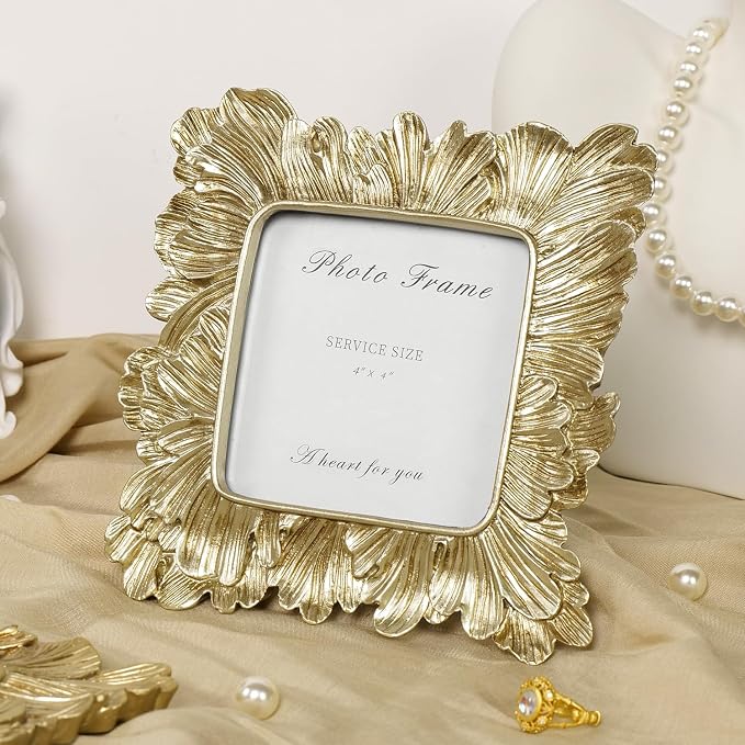 4x4 Gold Picture Frame, Vintage Ornate Square Photo Frame, Glass Front - Image 7