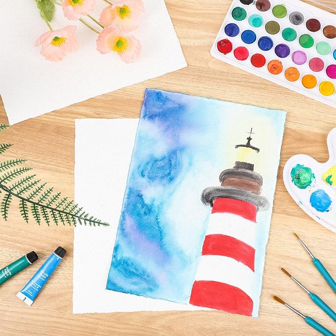 Prudiut 50 Sheets Cotton Watercolor Paper, 8.5 x 11 Inches, 300 GSM, Deckled - Image 5