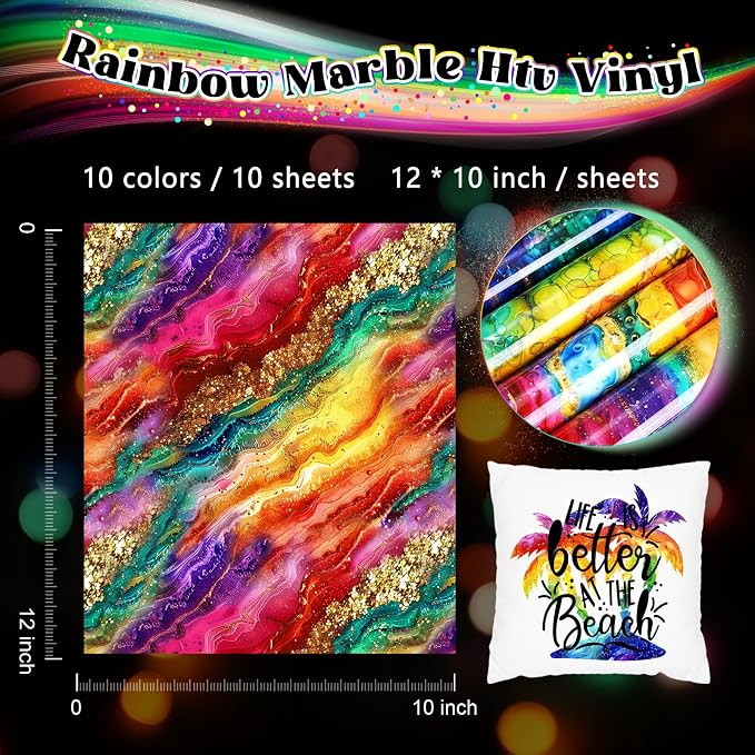 HTVSTD Watercolour HTV Heat Transfer Vinyl 10 Sheets 12×10in Iron on Vinyl | - Image 2