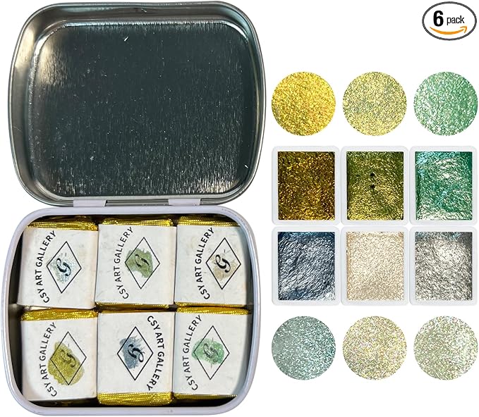Handmade Metallic/Mica Watercolors Paint Set in Tin Case Sparkly, Glitter by CSY+art+gallery