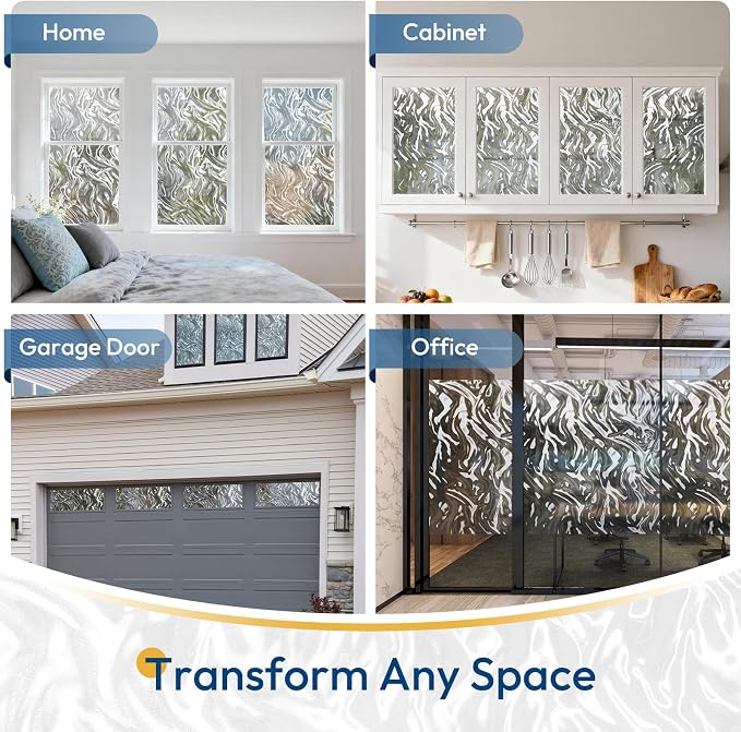 rabbitgoo Frosted Glass Window Privacy Film, Wave Pattern, 17.5" x 78.7" | - Image 6