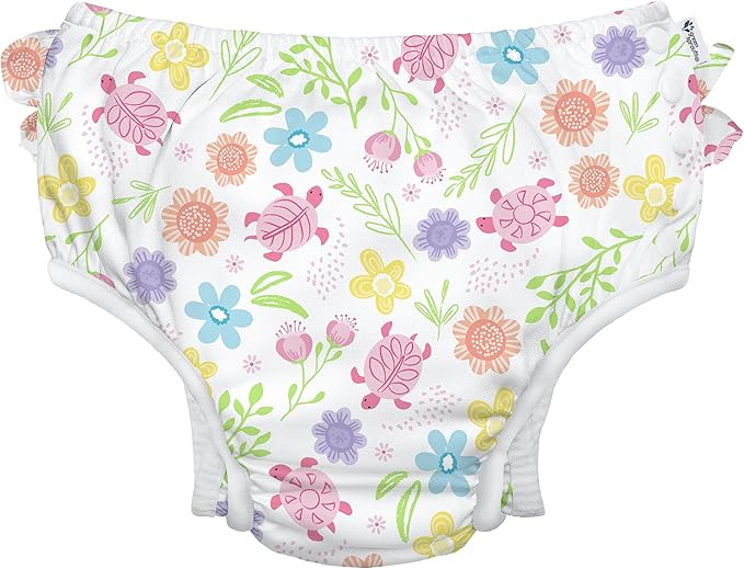 green sprouts Baby Toddler Eco Ruffle Snap Swim Diaper - White Turtle Floral - 3T