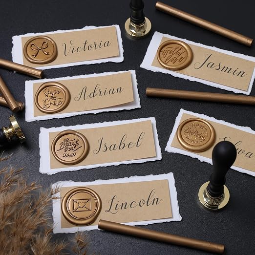 UNIQOOO 6 Pcs Wax Seal Stamp Set, Blessing Sealing Stamper Kit, Wooden Handle - Image 8