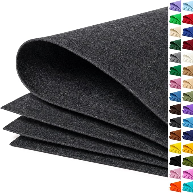 Charcoal Gray Large Felt Fabric 36" x 36", 1mm Stiff Felt Sheet, Nonwoven Fabric by ZANEXIR